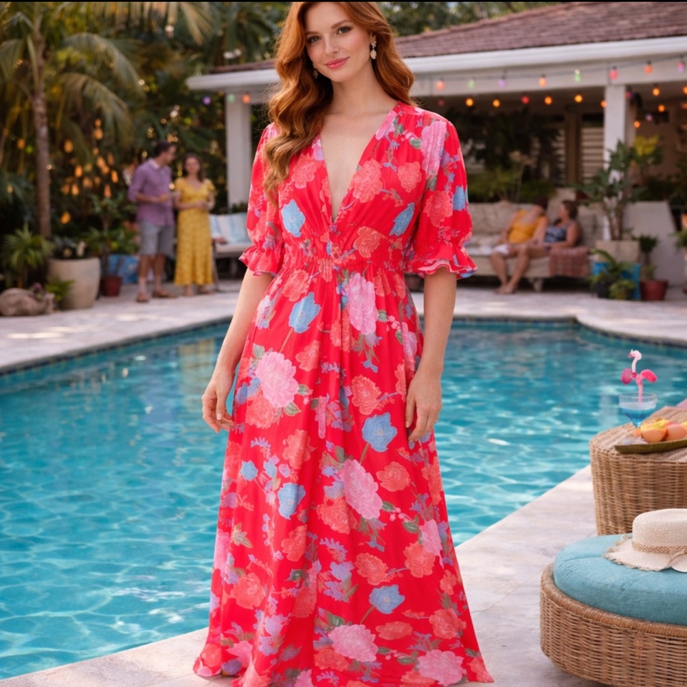 Floral Red Maxi Dress